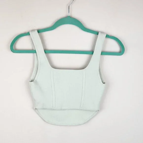 Aritzia Babaton Sculpt Knit Square Neck Bustier Crop Tank Top sz S - Picture 2 of 9
